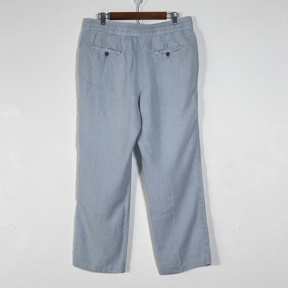 James Perse Linen Drawstring Pants Mens Sz 3 Blue Relaxed Straight Leg